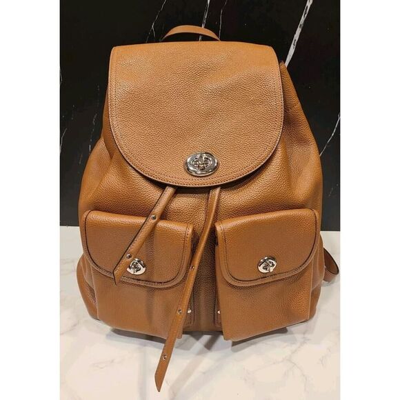 Coach Turnlock Rucksack Backpack Classic Saddle Brown Pebbled Leather Preppy EUC - Picture 2 of 16
